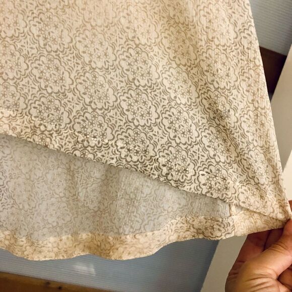 CLUB MONACO Silk Sheer Cold Shoulder Short Sleeve Blouse Yellow Grey Print Sz XS - Picture 6 of 8